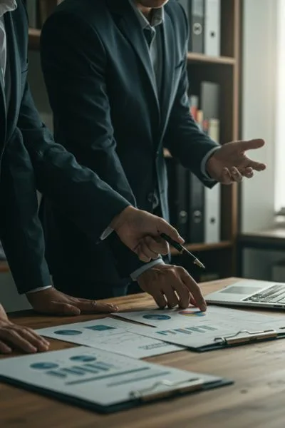 Due professionisti collaborano analizzando documenti e grafici finanziari, simbolo del metodo e degli strumenti offerti da Studio Partner StrategiaBancaria.