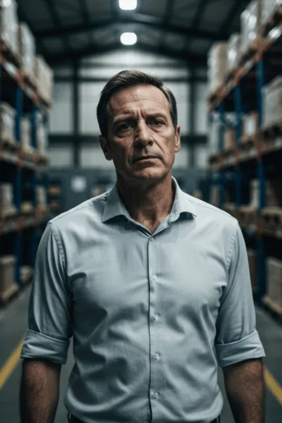 Imprenditore-capannone-lavori-tanto-guadagni-poco-StrategiaBancaria-400x600 Imprenditore maturo in capannone aziendale, con espressione preoccupata, simbolo del lavoro intenso e dei guadagni limitati - Strategia Bancaria