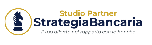Cavallo scacchi color blu navy con cerchio attorno color oro - logo Studio Partner di StrategiaBancaria per commercialisti